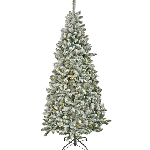 Fashion National Tree Company Artificial Snowy Chatham Slim Hinged Christmas Tree, Pre-Lit With Powerconnect Warm White Led Lights, Plug In, 9 Ft
