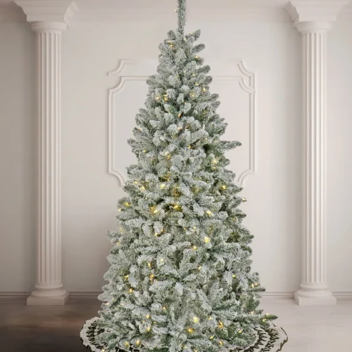 Fashion National Tree Company Artificial Snowy Chatham Slim Hinged Christmas Tree, Pre-Lit With Powerconnect Warm White Led Lights, Plug In, 9 Ft