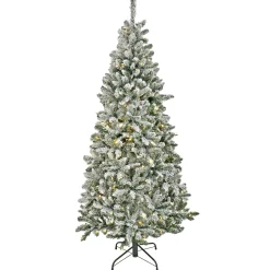 Best National Tree Company Artificial Snowy Chatham Slim Hinged Christmas Tree, Pre-Lit With Powerconnect Dual Colored Led Lights, Plug In, 7.5 Ft