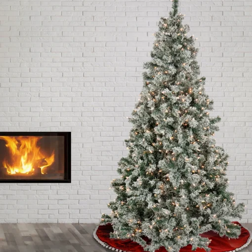 Cheap National Tree Company Artificial Snowy Crestview Hinged Christmas Tree, Pre-Lit With Clear Incandescent Lights, Plug In, 6.5 Ft