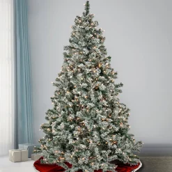 Store National Tree Company Artificial Snowy Crestview Hinged Christmas Tree, Pre-Lit With Clear Incandescent Lights, Plug In, 7.5Ft