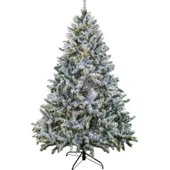 Store National Tree Company Artificial Snowy Hudson Hinged Christmas Tree, Pre-Lit With Powerconnect Warm White Led Lights, Plug In, 6.5 Ft