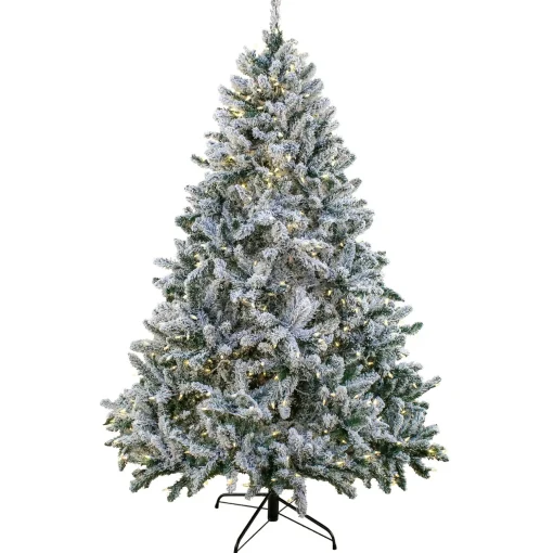 Store National Tree Company Artificial Snowy Hudson Hinged Christmas Tree, Pre-Lit With Powerconnect Warm White Led Lights, Plug In, 6.5 Ft