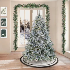 Store National Tree Company Artificial Snowy Hudson Hinged Christmas Tree, Pre-Lit With Powerconnect Warm White Led Lights, Plug In, 6.5 Ft