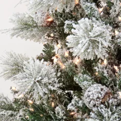 Cheap National Tree Company Artificial Snowy Yorkshire Hinged Christmas Tree, Pre-Lit With Clear Incandescent Lights, Plug In, 6.5 Ft