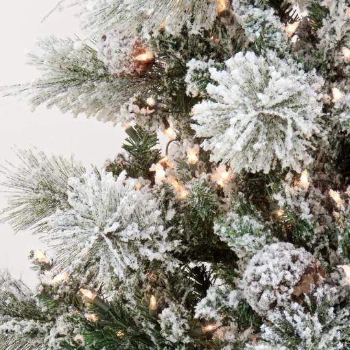 Cheap National Tree Company Artificial Snowy Yorkshire Hinged Christmas Tree, Pre-Lit With Clear Incandescent Lights, Plug In, 6.5 Ft