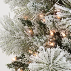 Cheap National Tree Company Artificial Snowy Yorkshire Hinged Christmas Tree, Pre-Lit With Clear Incandescent Lights, Plug In, 6.5 Ft