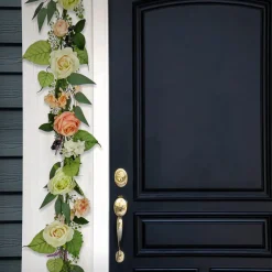 Clearance National Tree Company Artificial Spring Garland, Vine Stem Base, Decorated With Rose Blooms, Lavender, Berry Clusters, Leafy Greens, Spring Collection, 6 Feet