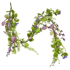 New National Tree Company Artificial Spring Garland, Vine Stem Base, Decorated With Pastel Eggs, Purple Flowers, Berries, Easter Collection, 60 Inches