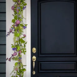 New National Tree Company Artificial Spring Garland, Vine Stem Base, Decorated With Pastel Eggs, Purple Flowers, Berries, Easter Collection, 60 Inches