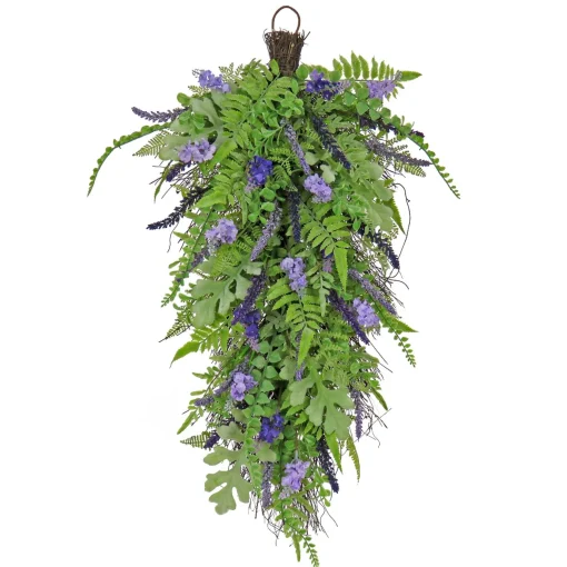 Shop National Tree Company Artificial Spring Teardrop Hanging Decoration, Woven Branch Base, Decorated With Astilbe Flower Blooms, Ferns, Leafy Greens, Spring Collection, 30 Inches