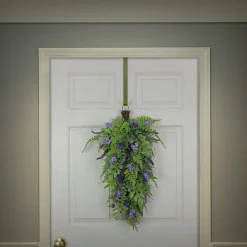 Shop National Tree Company Artificial Spring Teardrop Hanging Decoration, Woven Branch Base, Decorated With Astilbe Flower Blooms, Ferns, Leafy Greens, Spring Collection, 30 Inches
