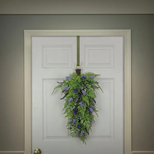 Shop National Tree Company Artificial Spring Teardrop Hanging Decoration, Woven Branch Base, Decorated With Astilbe Flower Blooms, Ferns, Leafy Greens, Spring Collection, 30 Inches