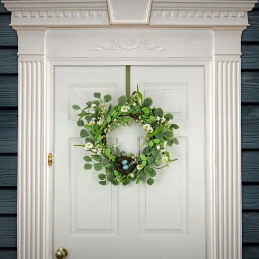 New National Tree Company Artificial Spring Wreath, Woven Branch Base, Decorated With Spring Blooms, Berries, Bird'S Nest With Pastel Eggs, Spring Collection, 20 Inches