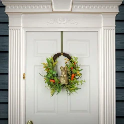 New National Tree Company Artificial Spring Wreath, Woven Branch Base, Decorated With Wooden Bunny, Carrots, Leafy Greens, Berries, Easter Collection, 16 Inches