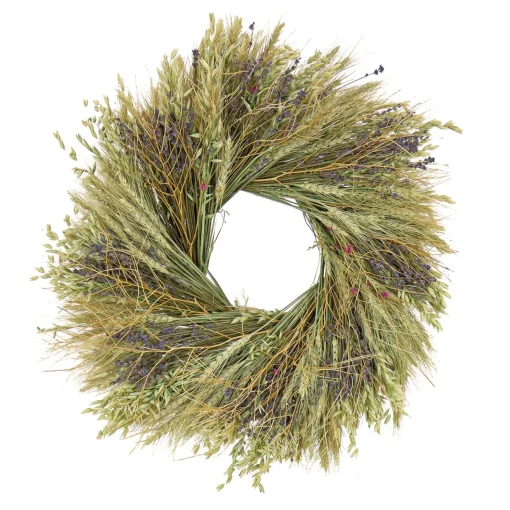 Fashion National Tree Company Artificial Spring Wreath, Metal Ring Base, Decorated With Wheat Stalks, Lavender, Leafy Greens, Spring Collection, 22 Inches