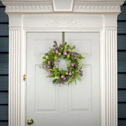 Discount National Tree Company Artificial Spring Wreath, Woven Branch Base, Decorated With Purple Flower Blooms, Pastel Eggs, Berries, Easter Collection, 20 Inches