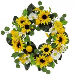 Outlet National Tree Company Artificial Spring Wreath, Woven Branch Base, Decorated With Daisy And Sunflower Blooms, Lemons, Leafy Greens, Spring Collection, 24 Inches