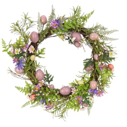 Cheap National Tree Company Artificial Spring Wreath, Woven Branch Base, Decorated With Pink Pastel Eggs, Purple Flowers, Ferns, Leafy Greens, Easter Collection, 22 Inches