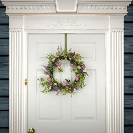 Cheap National Tree Company Artificial Spring Wreath, Woven Branch Base, Decorated With Pink Pastel Eggs, Purple Flowers, Ferns, Leafy Greens, Easter Collection, 22 Inches