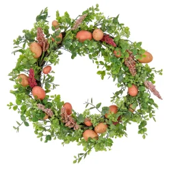 Best Sale National Tree Company Artificial Spring Wreath, Woven Branch Base, Decorated With Pink Pastel Eggs, Pink Flowers, Leafy Greens, Easter Collection, 22 Inches