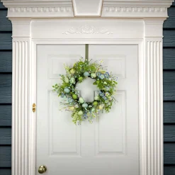 Fashion National Tree Company Artificial Spring Wreath, Woven Branch Base, Decorated With Blue Flower Blooms, Pastel Eggs, Berries, Easter Collection, 20 Inches