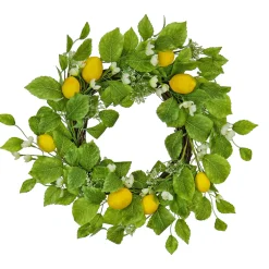Clearance National Tree Company Artificial Spring Wreath, Woven Branch Base, Decorated With Lemons, Flower Blooms, Leafy Greens, Spring Collection, 22 Inches