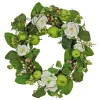 New National Tree Company Artificial Spring Wreath, Woven Branch Base, Decorated With Rose Blooms, Apples, Leafy Greens, Spring Collection, 24 Inches