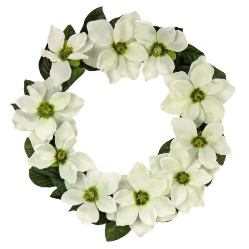 Flash Sale National Tree Company Artificial Spring Wreath, Vine Stem Base, Decorated With White Magnolia Flowers, Dark Green Leaves, Spring Collection, 24 Inches