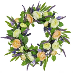 Shop National Tree Company Artificial Spring Wreath, Woven Branch Base, Decorated With Ranunculus And Astilbes Flower Blooms, Leafy Greens, Spring Collection, 24 Inches