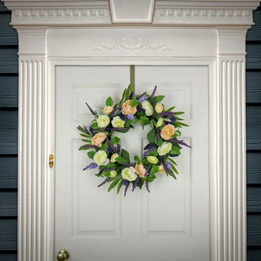 Shop National Tree Company Artificial Spring Wreath, Woven Branch Base, Decorated With Ranunculus And Astilbes Flower Blooms, Leafy Greens, Spring Collection, 24 Inches