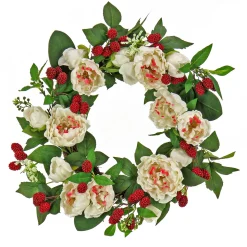 Sale National Tree Company Artificial Spring Wreath, Woven Branch Base, Decorated With Peony Flowers, Raspberries, Leafy Greens, Spring Collection, 22 Inches