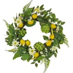 Hot National Tree Company Artificial Spring Wreath, Woven Branch Base, Decorated With Lemons, Artichokes, Daisy Blooms, Leafy Greens, Spring Collection, 22 Inches