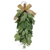 Best National Tree Company Artificial Teardrop Wall Hanging Decoration, Green, Woven Branch Base, Decorated With Eucalyptus Leaves, Magnolia Blooms, Flowing Green Stems, Spring Collection, 26 Inches
