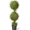 New National Tree Company Artificial Two Ball Topiary, Green Mini Tea Leaves, Includes Black Pot Base, Spring Collection, 48 Inches