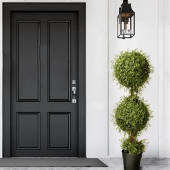 New National Tree Company Artificial Two Ball Topiary, Green Mini Tea Leaves, Includes Black Pot Base, Spring Collection, 48 Inches