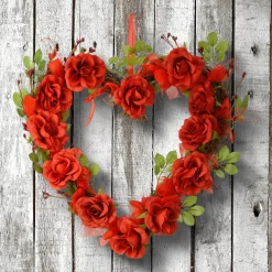 Cheap National Tree Company Artificial Valentine'S Floral Heart Wreath, Red, Decorated With Roses, Flower Blooms, Berry Clusters, Valentine'S Day Collection, 16 Inches