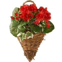 Discount National Tree Company Artificial Wall Cone Basket, Wicker Base, Decorated With Red Geranium Flowers, Ivy, Spring Collection, 11 Inches