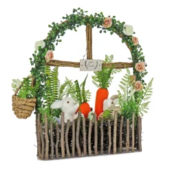 Discount National Tree Company Artificial Window Pane Decoration, Decorated With Bunnies, Carrots, Flower Blooms, Leafy Greens, Easter Collection, 19 Inches