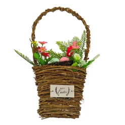 Sale National Tree Company Artificial Woven Basket, Decorated With Colorful Flower Blooms, Leafy Greens, Easter Collection, 15 Inches