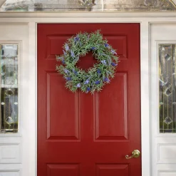 Shop National Tree Company Artificial Wreath Decoration, Purple, Woven Branch Base, Decorated With Lavender, Rosemary, Flowing Green Stems, Spring Collection, 19 Inches