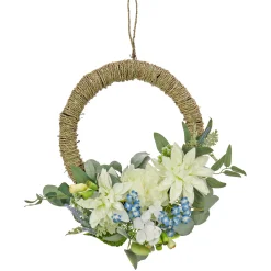 Sale National Tree Company Artificial Wreath Decoration, Blue, Woven Hoop Ring Base, Decorated With Dahlia, Peony And Hydrangea Blooms, Seed Pods, Flowing Green Stems, Spring Collection, 20 Inches