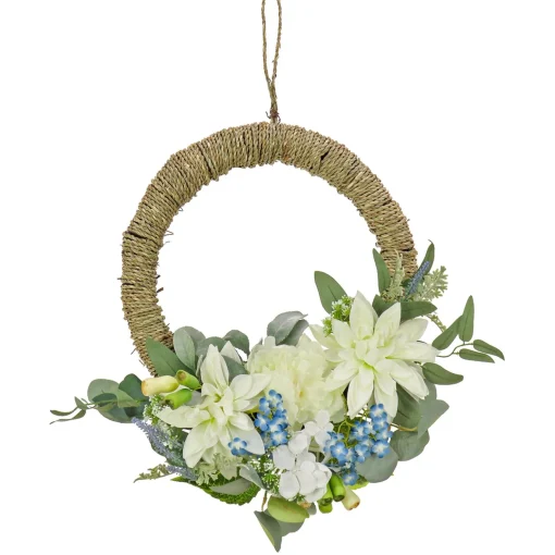 Sale National Tree Company Artificial Wreath Decoration, Blue, Woven Hoop Ring Base, Decorated With Dahlia, Peony And Hydrangea Blooms, Seed Pods, Flowing Green Stems, Spring Collection, 20 Inches