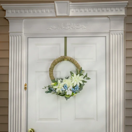 Sale National Tree Company Artificial Wreath Decoration, Blue, Woven Hoop Ring Base, Decorated With Dahlia, Peony And Hydrangea Blooms, Seed Pods, Flowing Green Stems, Spring Collection, 20 Inches