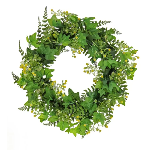 Hot National Tree Company Artificial Wreath Decoration, Green, Woven Branch Base, Decorated With Ivy And Fern Leaves, Seed Pods, Flowing Green Stems, Spring Collection, 24 Inches