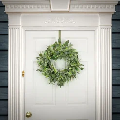New National Tree Company Artificial Wreath Decoration, Green, Woven Branch Base, Decorated With Eucalyptus Leaves, Flowing Green Stems, Spring Collection, 22 Inches