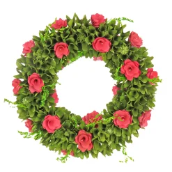 Shop National Tree Company Artificial Wreath Decoration, Pink, Lightweight Foam Base, Decorated With Green Assorted Flower Blooms, Seed Pods, Flowing Green Stems, Spring Collection, 18 Inches