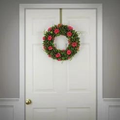 Shop National Tree Company Artificial Wreath Decoration, Pink, Lightweight Foam Base, Decorated With Green Assorted Flower Blooms, Seed Pods, Flowing Green Stems, Spring Collection, 18 Inches