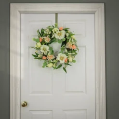 Flash Sale National Tree Company Artificial Wreath Decoration, Pink, Woven Branch Base, Decorated With Tulip Blooms, Poppies, Buttercup Blossoms, Flowing Green Stems, Spring Collection, 22 Inches