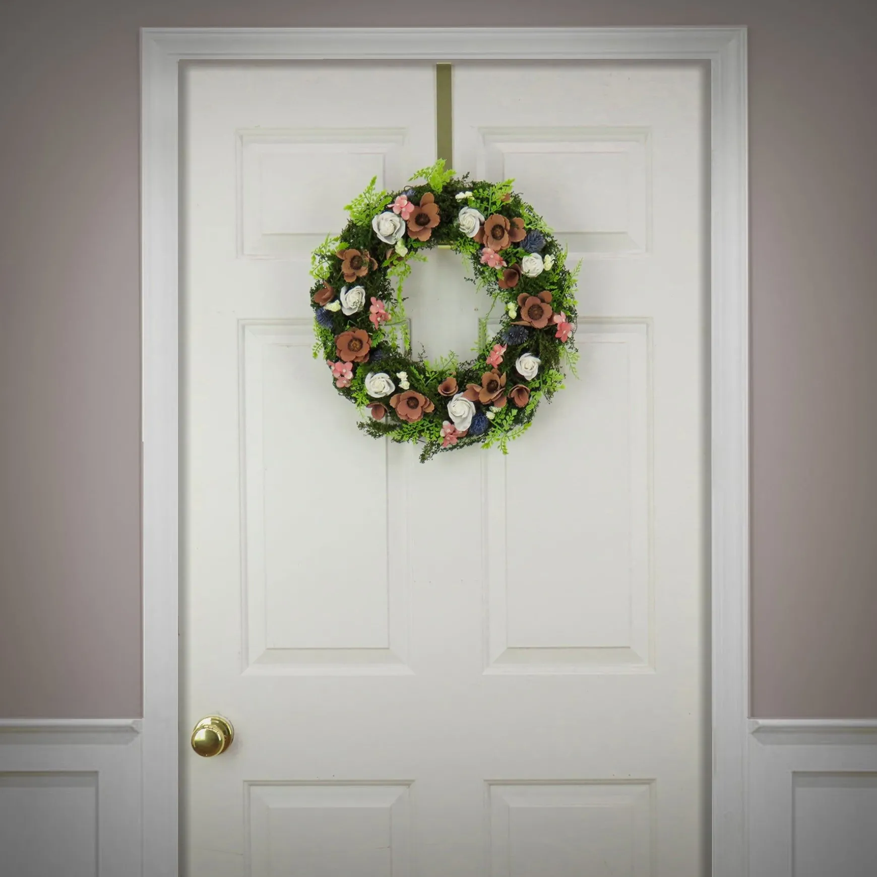 Shop National Tree Company Artificial Wreath Decoration, Pink, Lightweight Foam Base, Decorated With Assorted Flower Blooms, Roses, Seed Pods, Flowing Green Stems, Spring Collection, 18 Inches